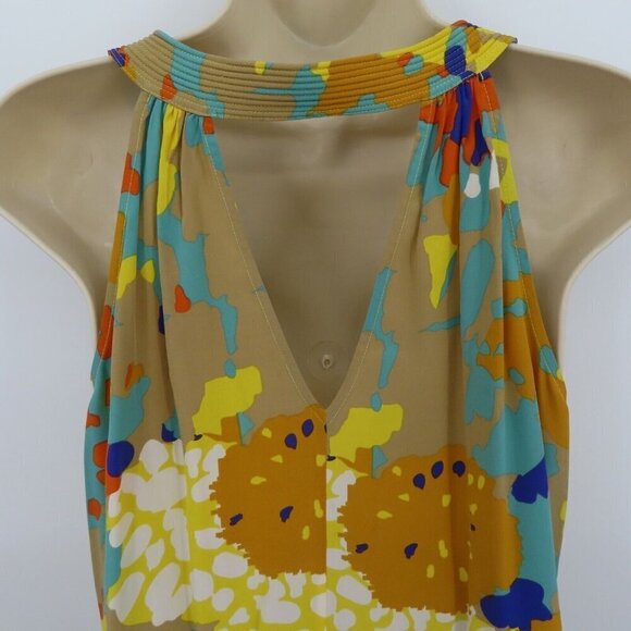Diane von Furstenberg Womens 4 Falyn Beige Yellow Blue Silk Flowy Tank Top Shirt - Picture 5 of 8